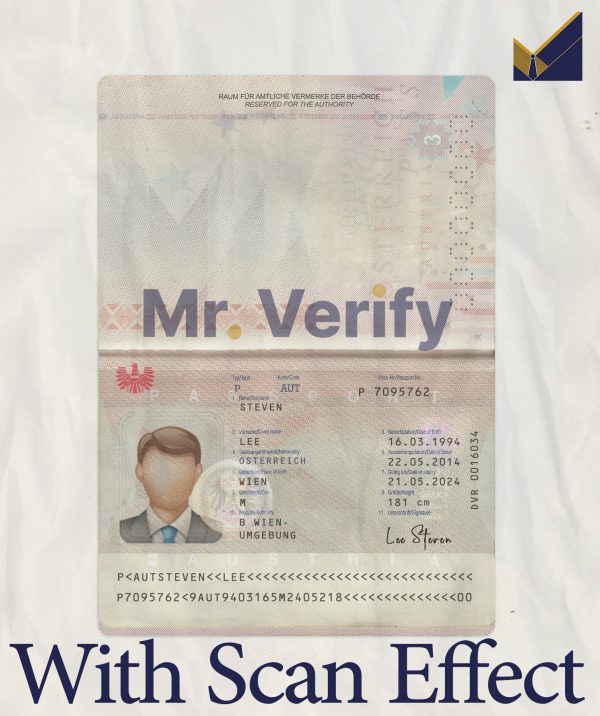Austria Passport Template Scan Effect