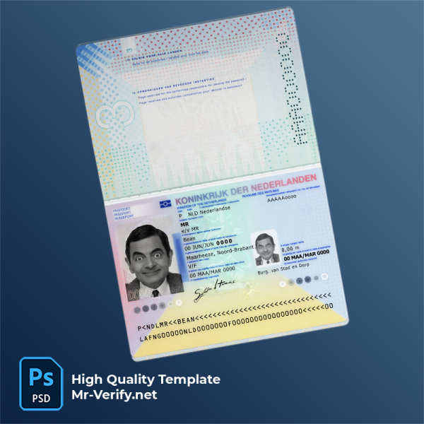 Netherlands Passport PSD Template (2014-present) photo look Netherlands Passport PSD Template (2014-present) photo look