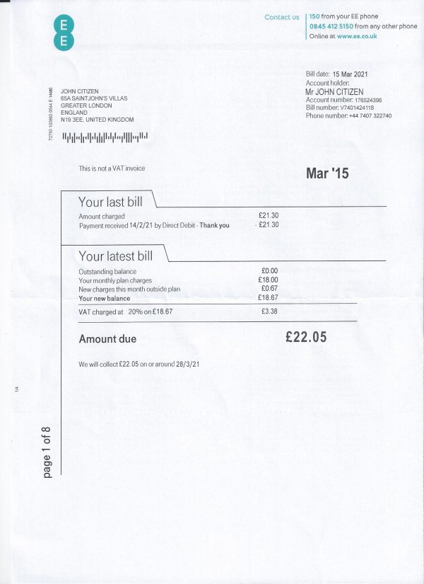 UK EE Utility Bill psd template UK EE Utility Bill psd template