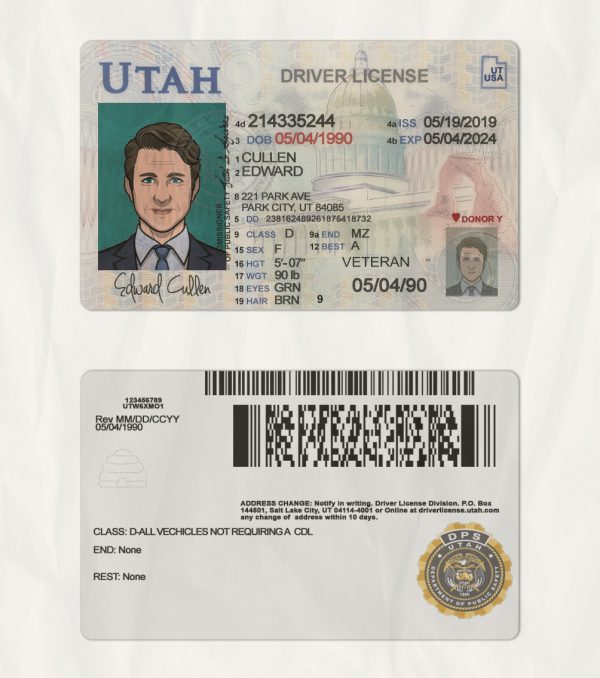 utah drivers license template