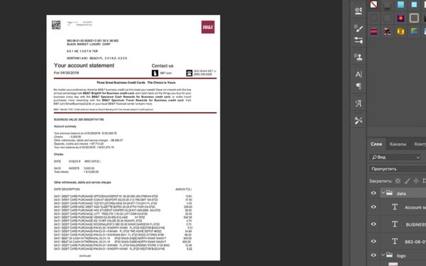 BB&T Statement psd template