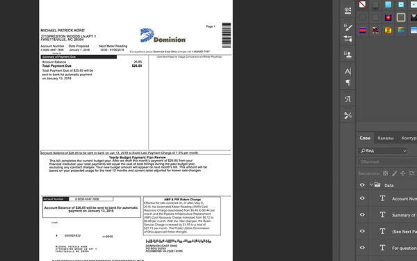 dominion Diminion Utility Bill psd template
