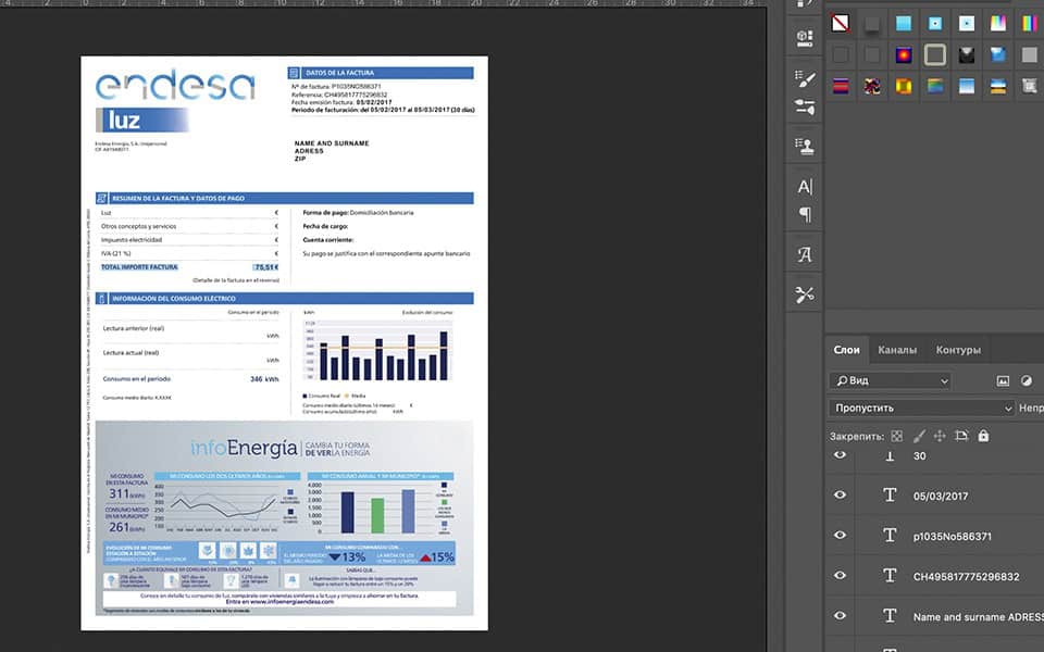 endesa-bill-esp Espana Endesa Utility Bill psd template
