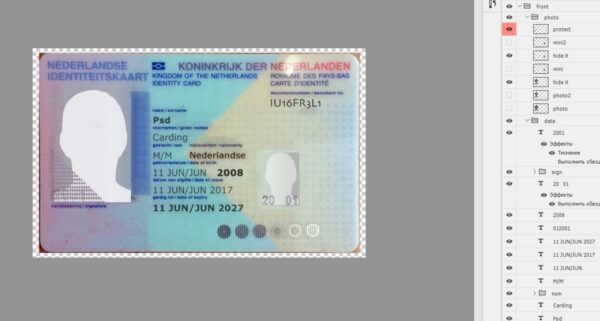 Netherlands ID Card Psd Template