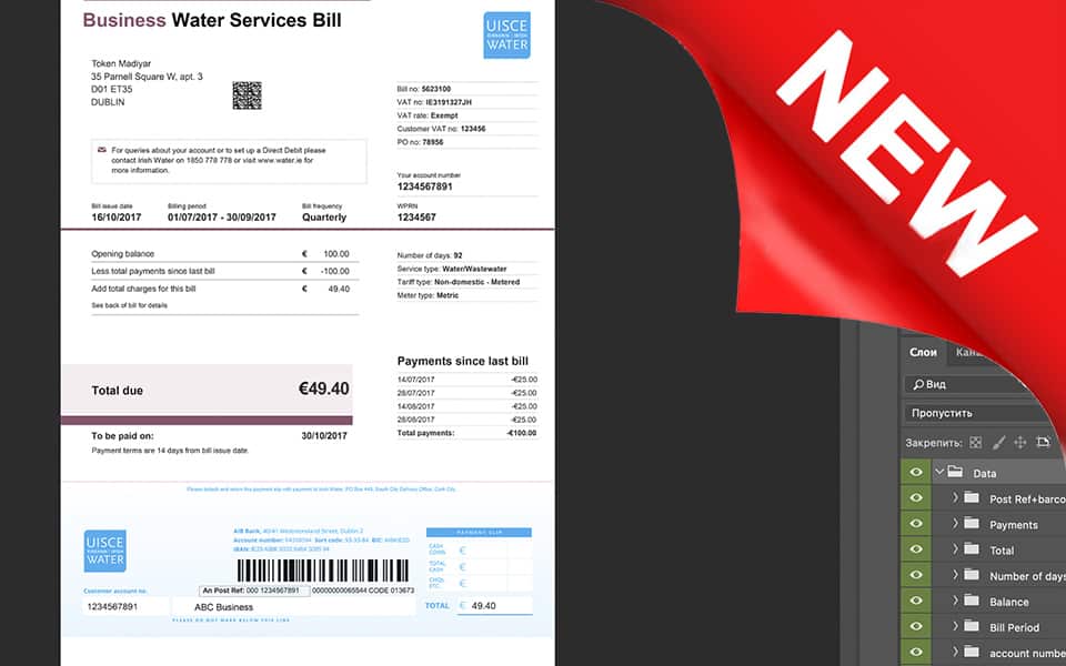 ireland_water Ireland water bill Utility Bill psd template