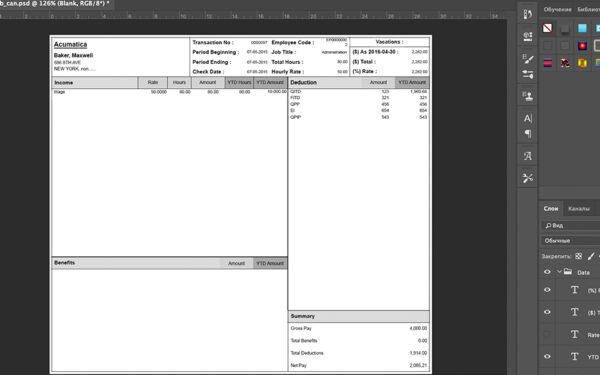 Canada Paystub Statement psd template