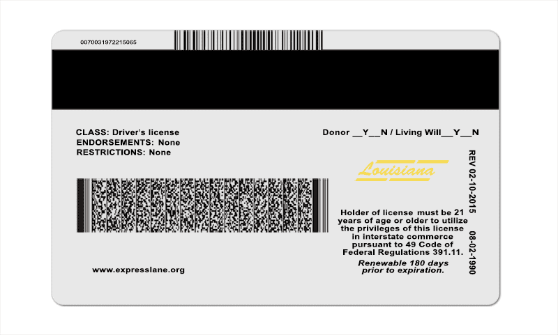 Louisiana-dl-back Louisiana Driver License PSD Template new version back