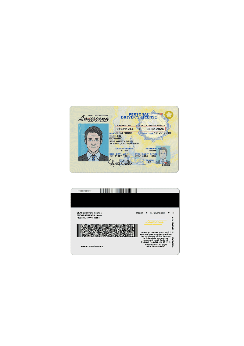 Louisiana Louisiana Driver License PSD Template new version
