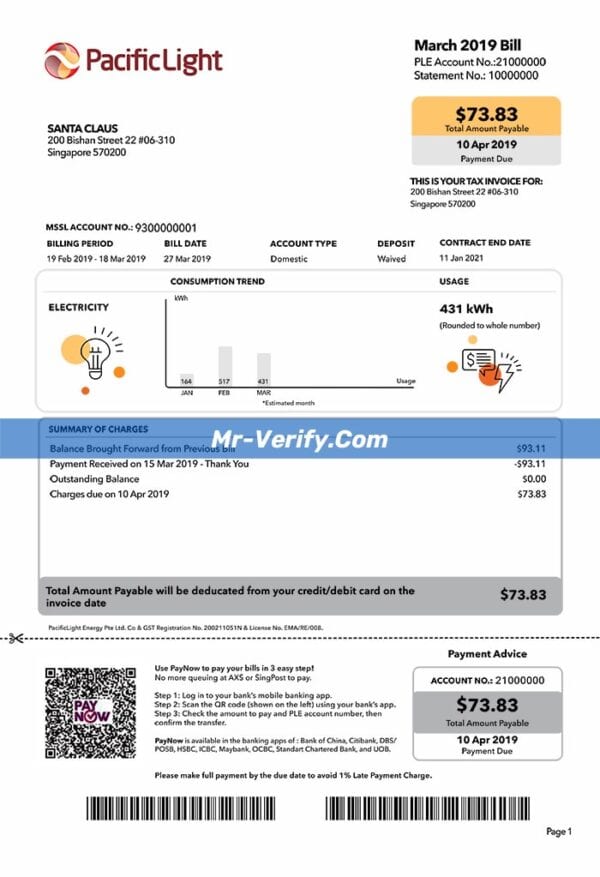 Singapore Utility bill Template psd free