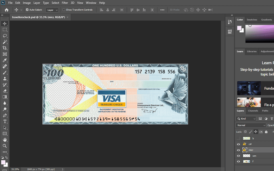 Visa Travelers Cheque Visa Travelers Cheque psd template