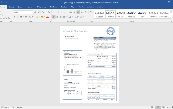 cycle energy universal multipurpose Utility Bill Word template
