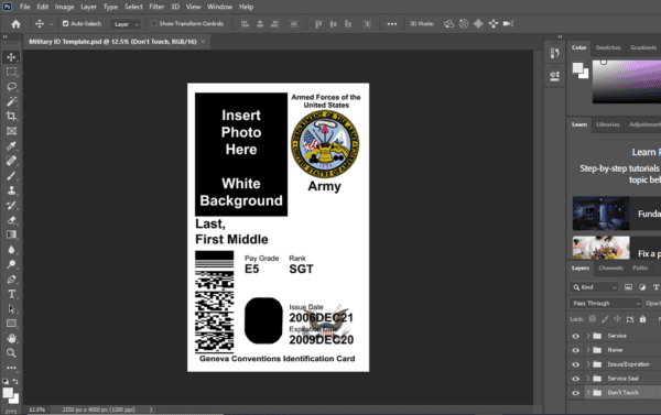 USA Military ID Template