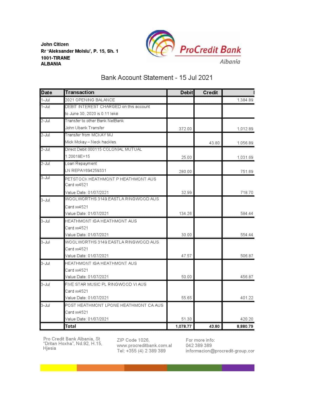 Albania-ProCredit-Bank-in-Excel-format.jpg Albania ProCredit bank statement template in Excel and PDF format