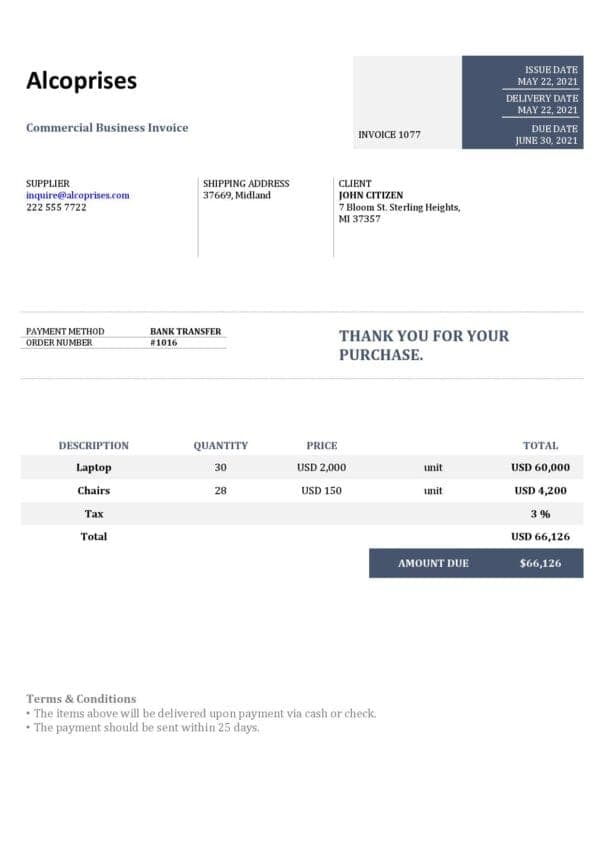 USA Alcoprises invoice template in Word and PDF format, fully editable USA Alcoprises invoice template in Word and PDF format, fully editable