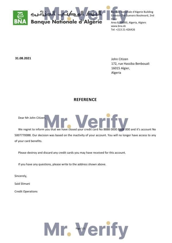 Algeria Banque Nationale d’Algérie (BNA) template of bank reference letter, Word and PDF format (.doc and .pdf) Algeria Banque Nationale d’Algérie (BNA) template of bank reference letter, Word and PDF format (.doc and .pdf)