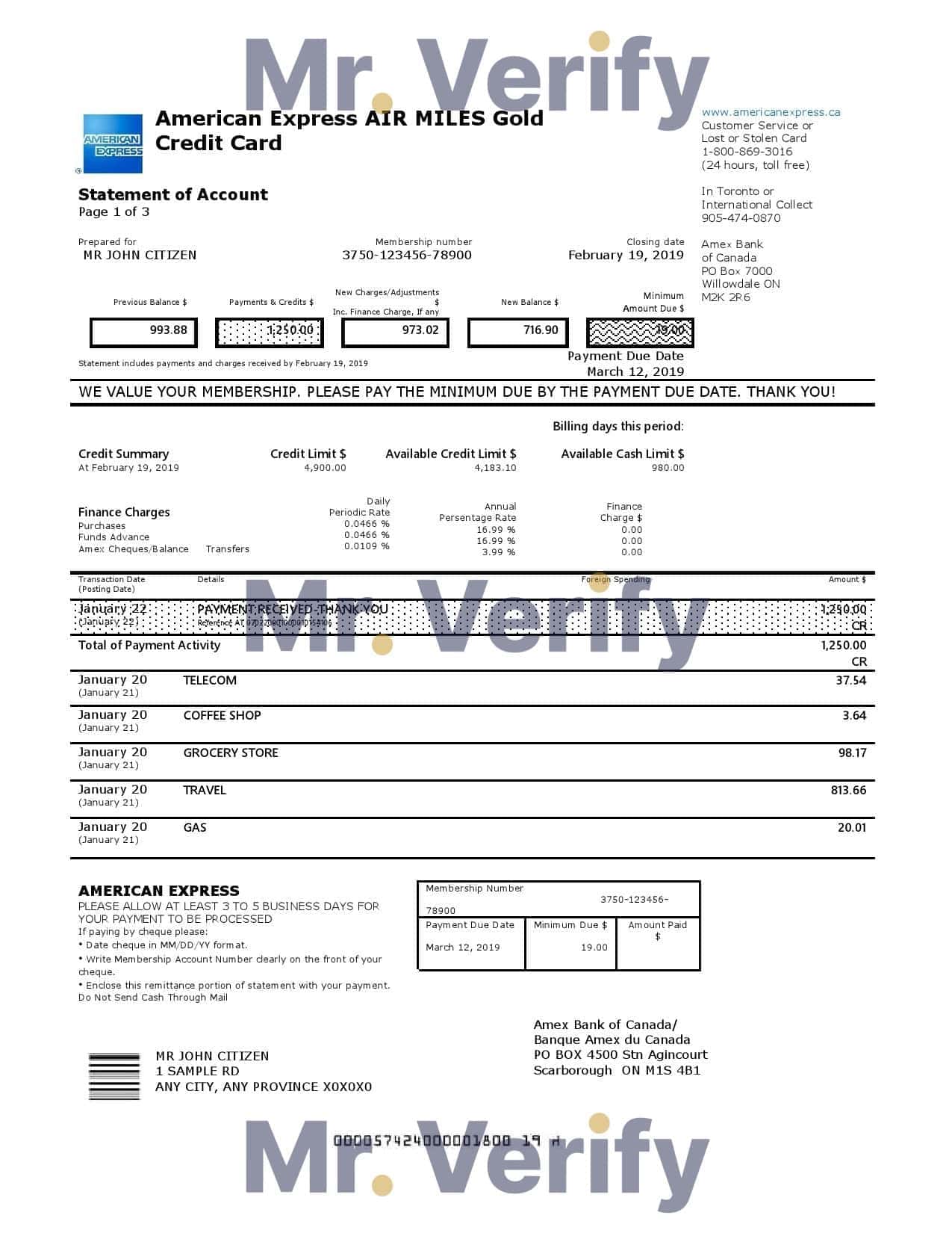 American-Express-Air-Miles-Gold-Credit-Card-account-statement.jpg Canada American Express Air Miles Credit Card account statement easy to fill template in Word and PDF format