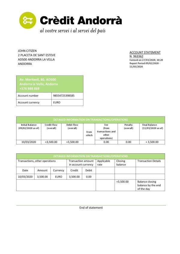 Andorra-Credit-Andorra-bank-statement.jpg Andorra Credit Andorra bank statement template in Word and PDF format