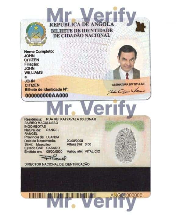 Angola ID card template in PSD format, with fonts