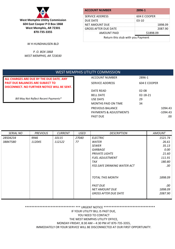 Arkansas.png USA Arkansas West Memphis utility bill template in Word and PDF format