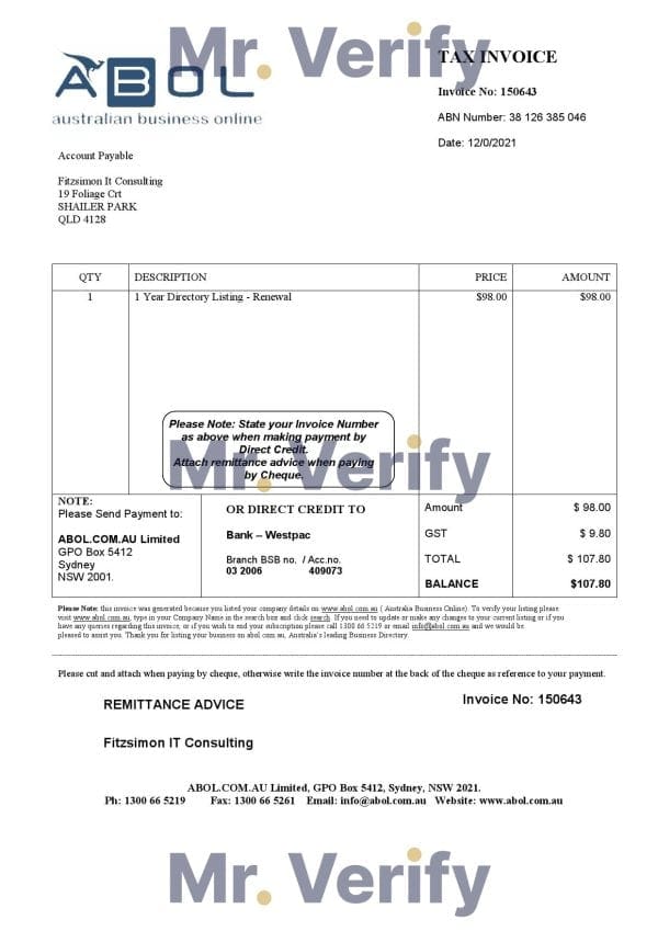 Australia ABOL marketing consultancy company invoice template in Word and PDF format, fully editable Australia ABOL marketing consultancy company invoice template in Word and PDF format, fully editable