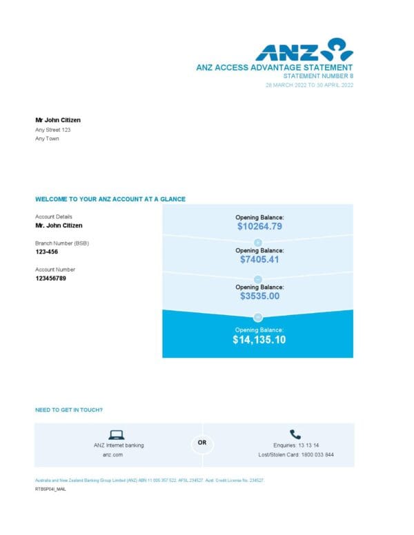Australia-ANZ-bank-statement_000001.jpg Australia ANZ bank statement easy to fill template in Excel and PDF format, 2 pages