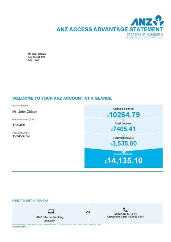 Australia-ANZ_000001.jpg Australia ANZ bank statement, Word and PDF template, 5 pages