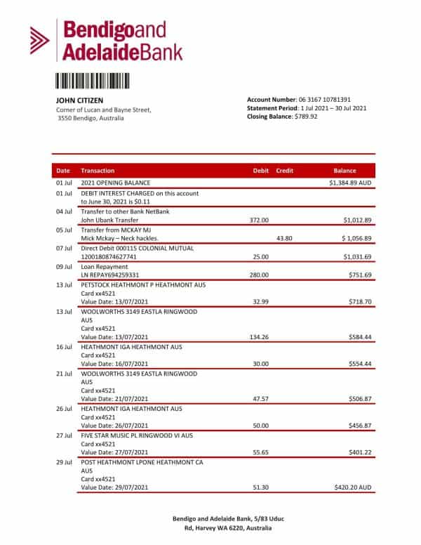 Australia-Bendigo-and-Adelaide-Bank-bank-statement-template-in-Word-and-PDF-format.jpg Australia Bendigo and Adelaide Bank bank statement template in Word and PDF format