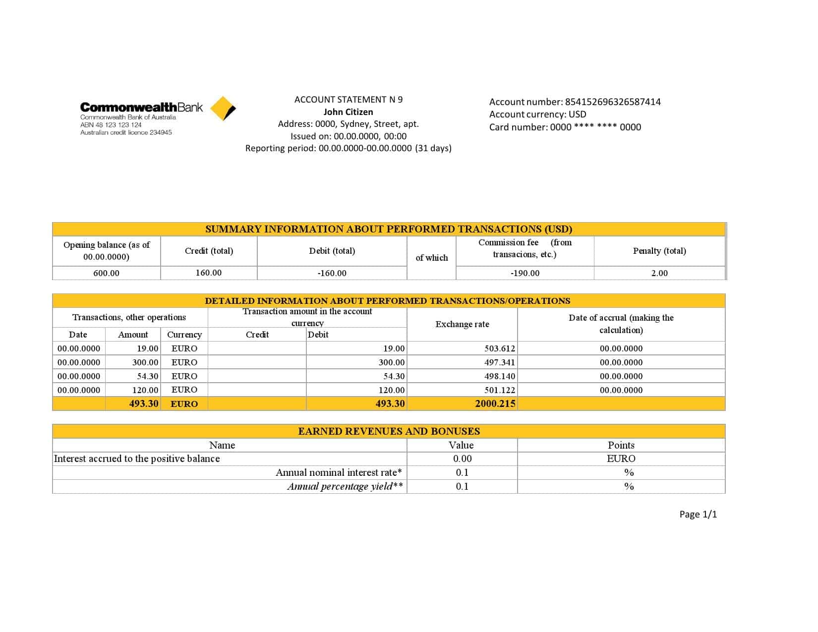 Australia-Commonwealth-Account-Bank.jpg Australia Commonwealth Account Bank statement template in Excel and PDF format, fully editable