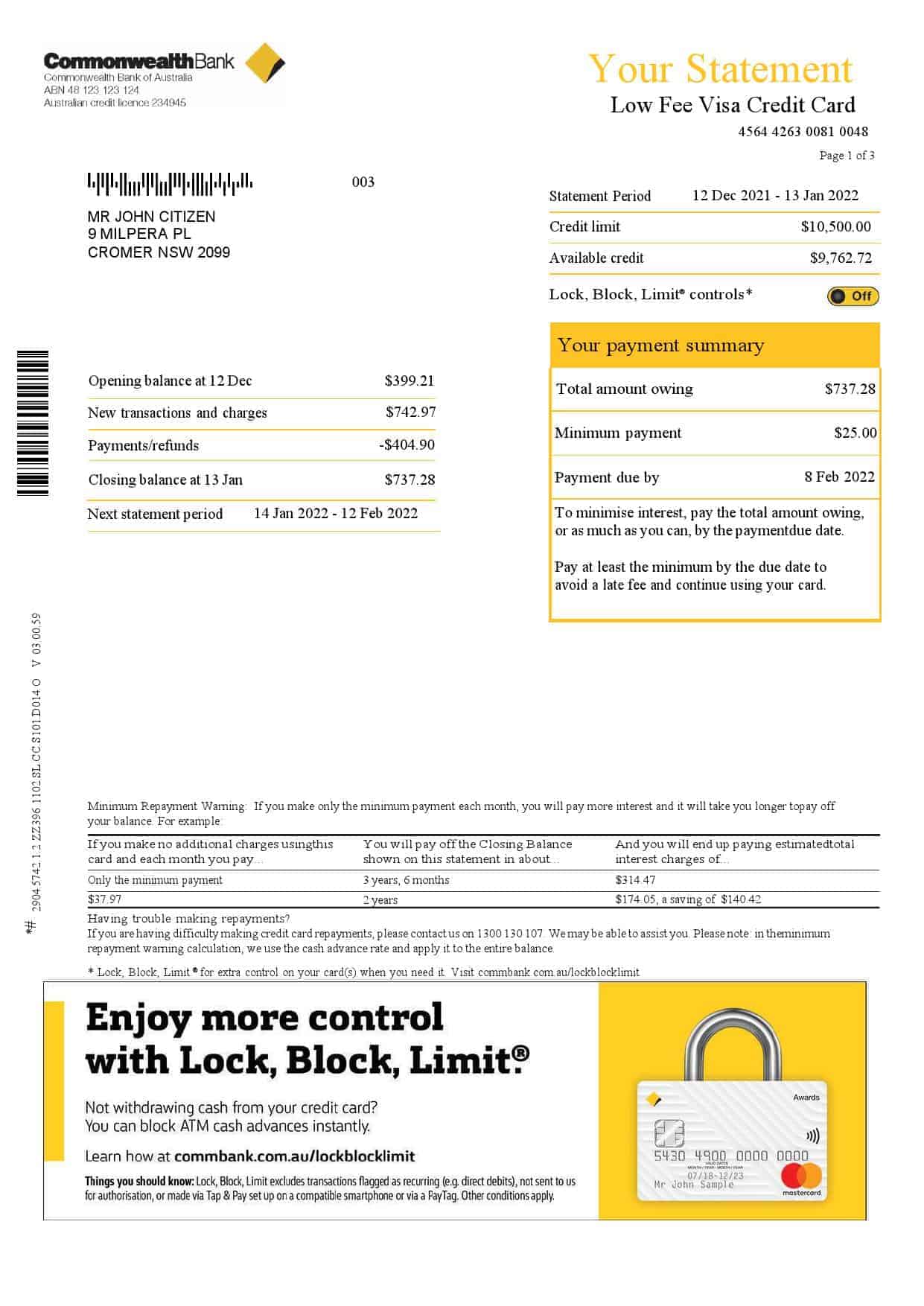 Australia-Commonwealth-bank-statement-new-version-3-pages_000001.jpg Australia Commonwealth bank statement, Word and PDF template, 3 pages