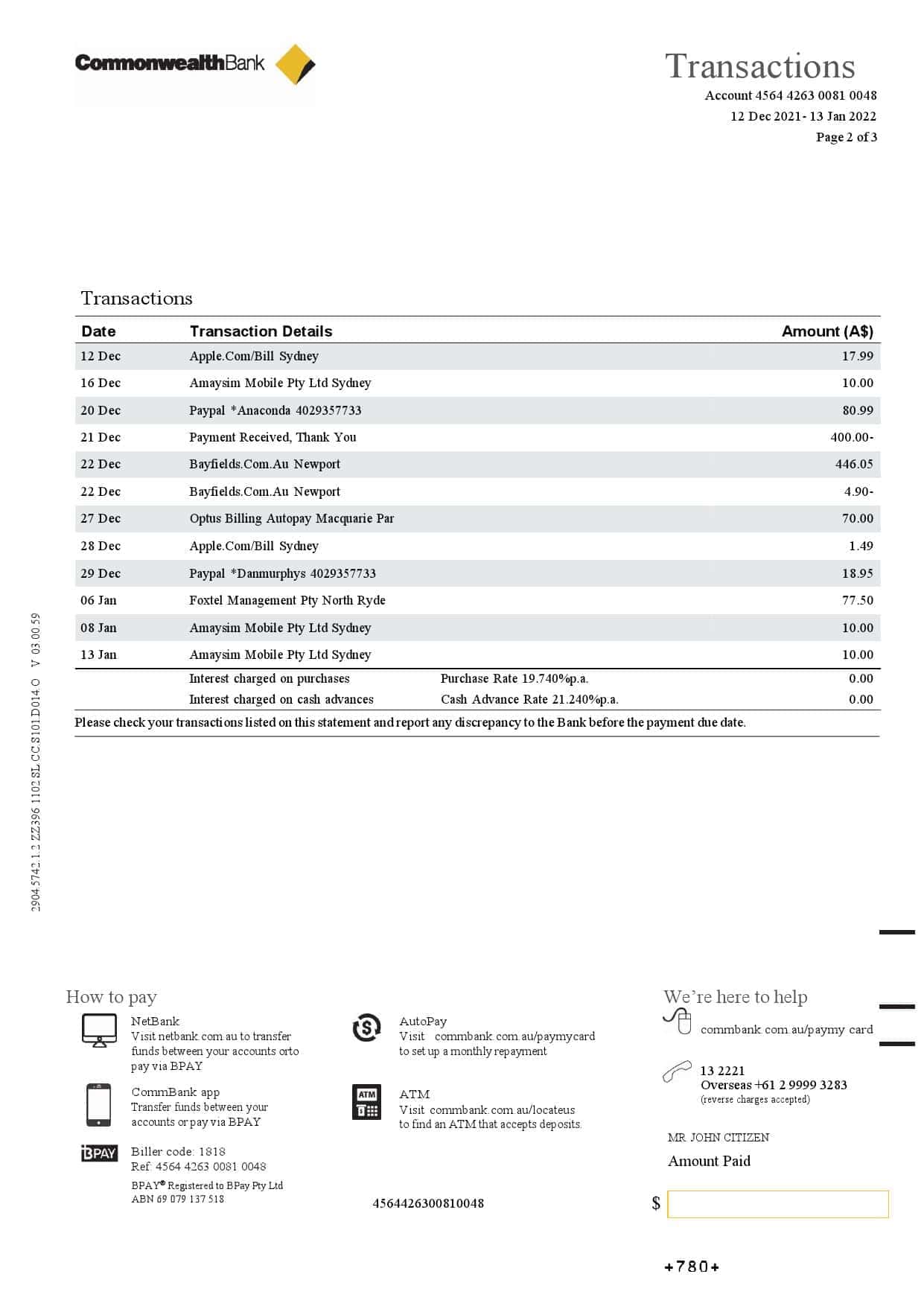 Australia-Commonwealth-bank-statement-new-version-3-pages_000002.jpg Australia Commonwealth bank statement, Word and PDF template, 3 pages - Image 2