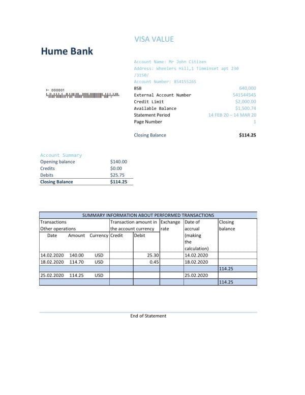 Australia-Humebank.jpg Australia Humebank bank statement easy to fill template in Excel and PDF format