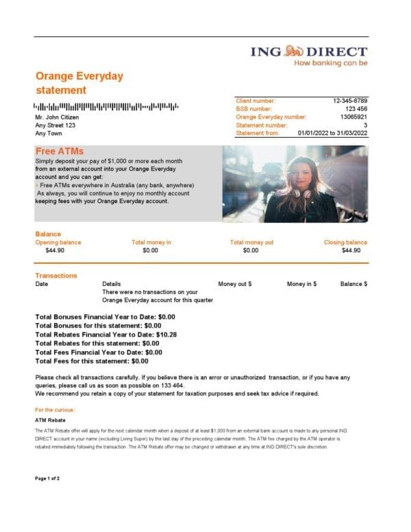 Australia-ING-Direct-bank-statement-2-pages_000001.jpg Australia ING Direct bank statement, Excel and PDF template, 2 pages