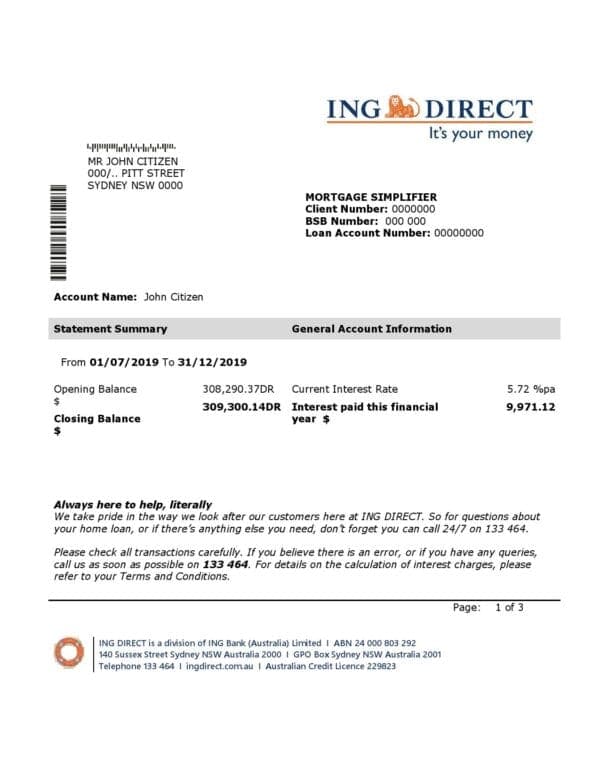 Australia-ING-Direct-bank-statement_000001.jpg Australia ING Direct bank statement easy to fill template in Word and PDF format