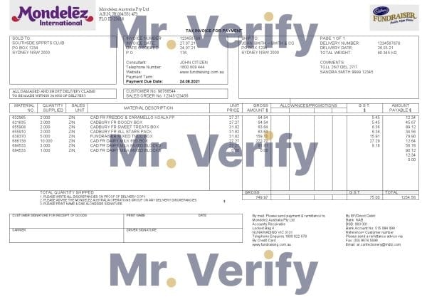 Australia Mondelez Holdings Pty Ltd invoice template in Word and PDF format, fully editable Australia Mondelez Holdings Pty Ltd invoice template in Word and PDF format, fully editable