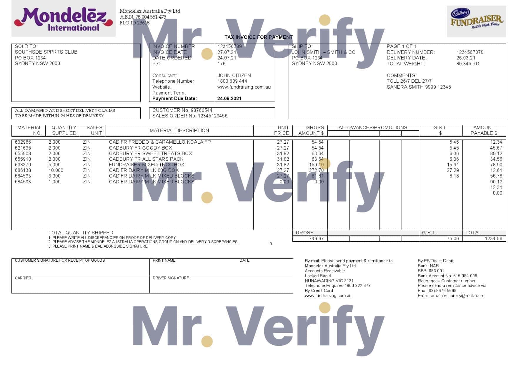 Australia Mondelez Holdings Pty Ltd invoice template in Word and PDF format, fully editable Australia Mondelez Holdings Pty Ltd invoice template in Word and PDF format, fully editable