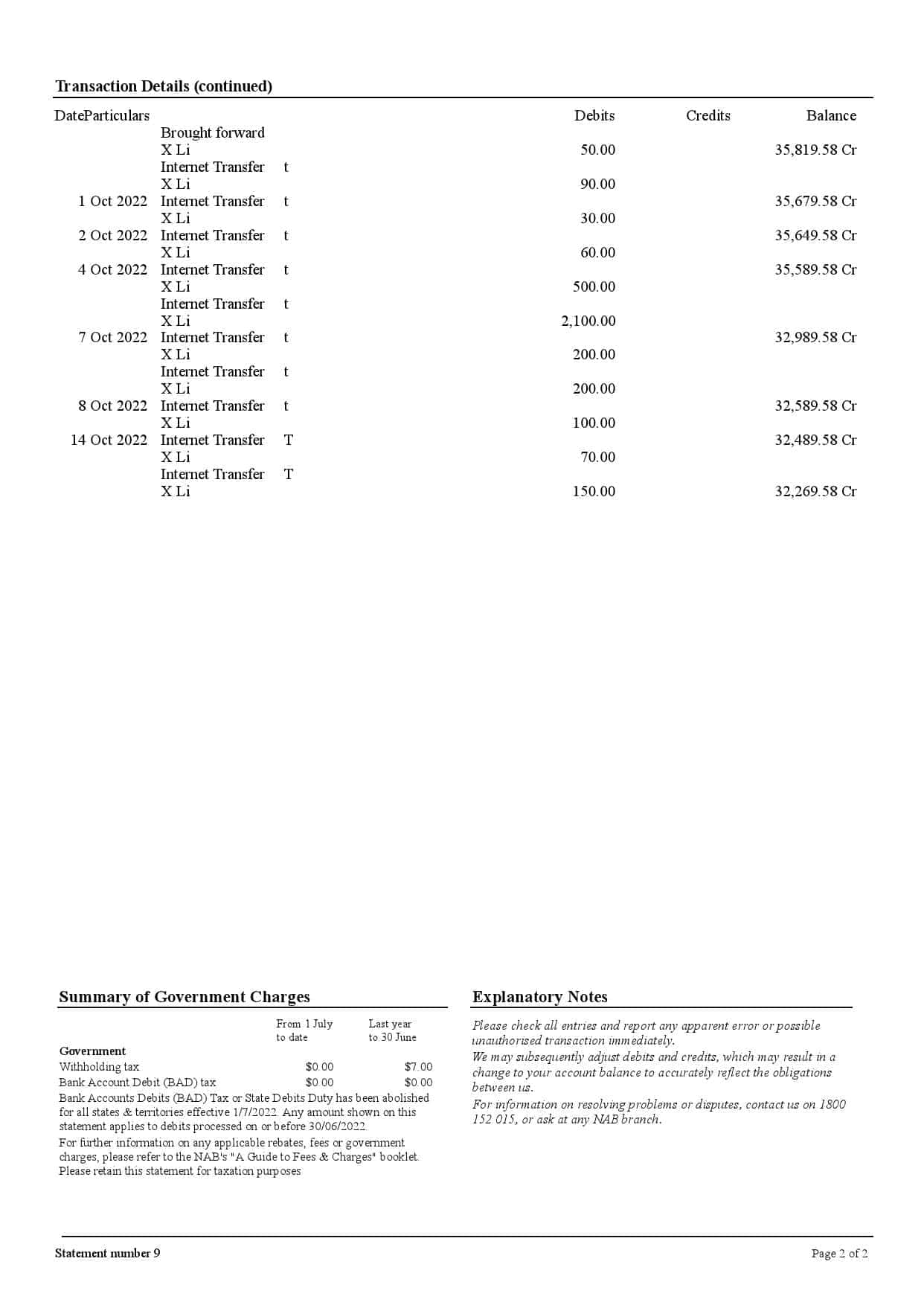 Australia-NAB_000002.jpg Australia NAB bank statement Word and PDF template, 2 pages - Image 2