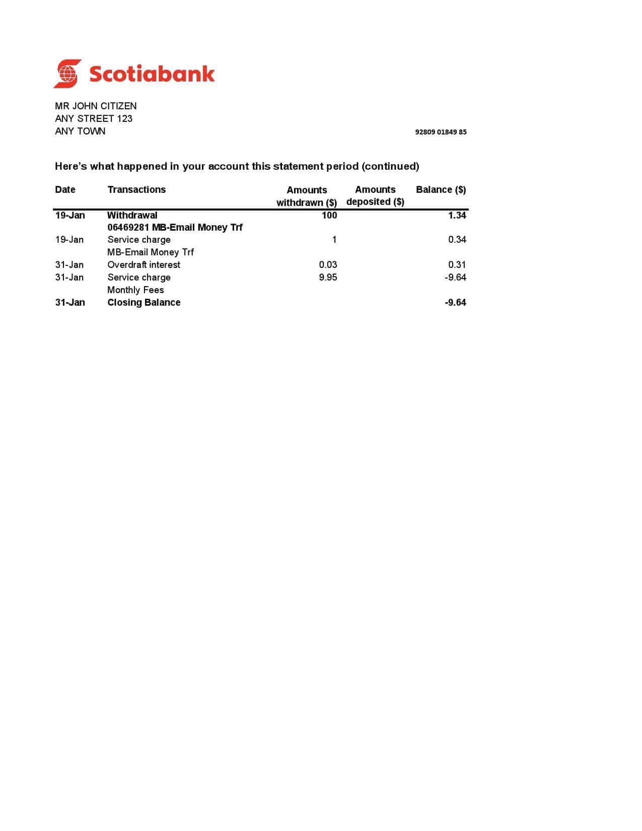 Australia-Scotiabank-bank-statement-Excel-and-PDF-template-2-pages-2.jpg Australia Scotiabank bank statement, Excel and PDF template, 2 pages - Image 2