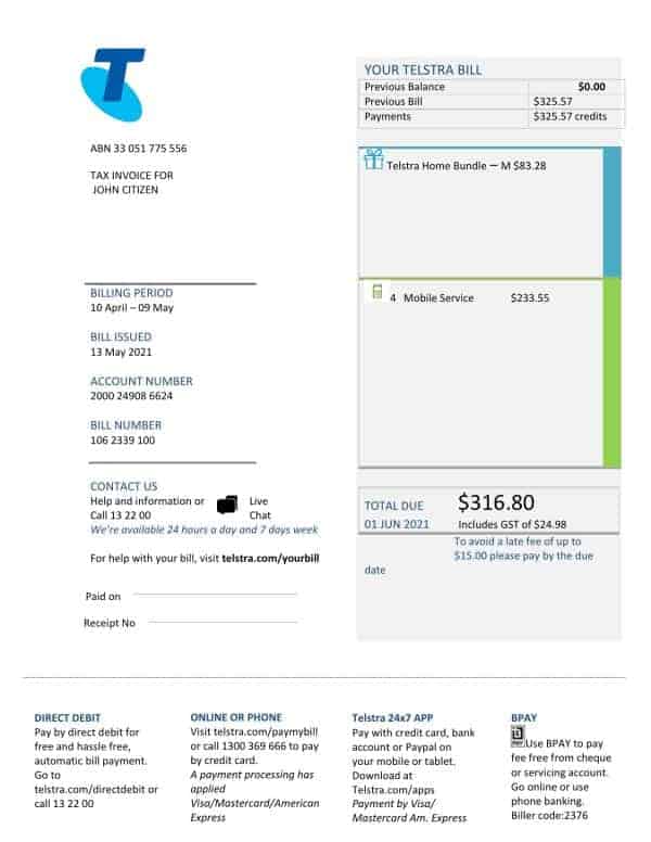 Australia-Telstra-utility.jpg Australia Telstra Telecommunications Utility Bill Template in Word and PDF Format