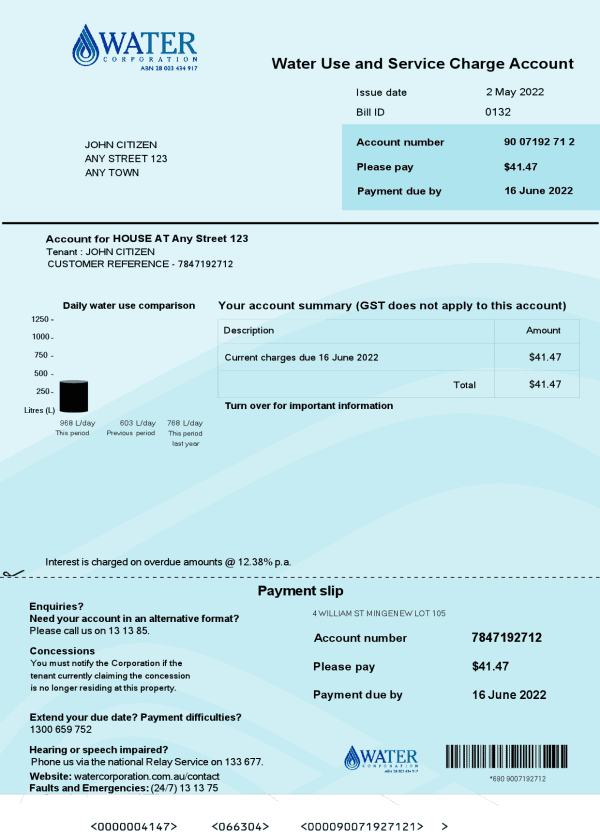 Australia-Water-Corporation.png Australia Water Corporation WA utility bill .doc and .pdf template