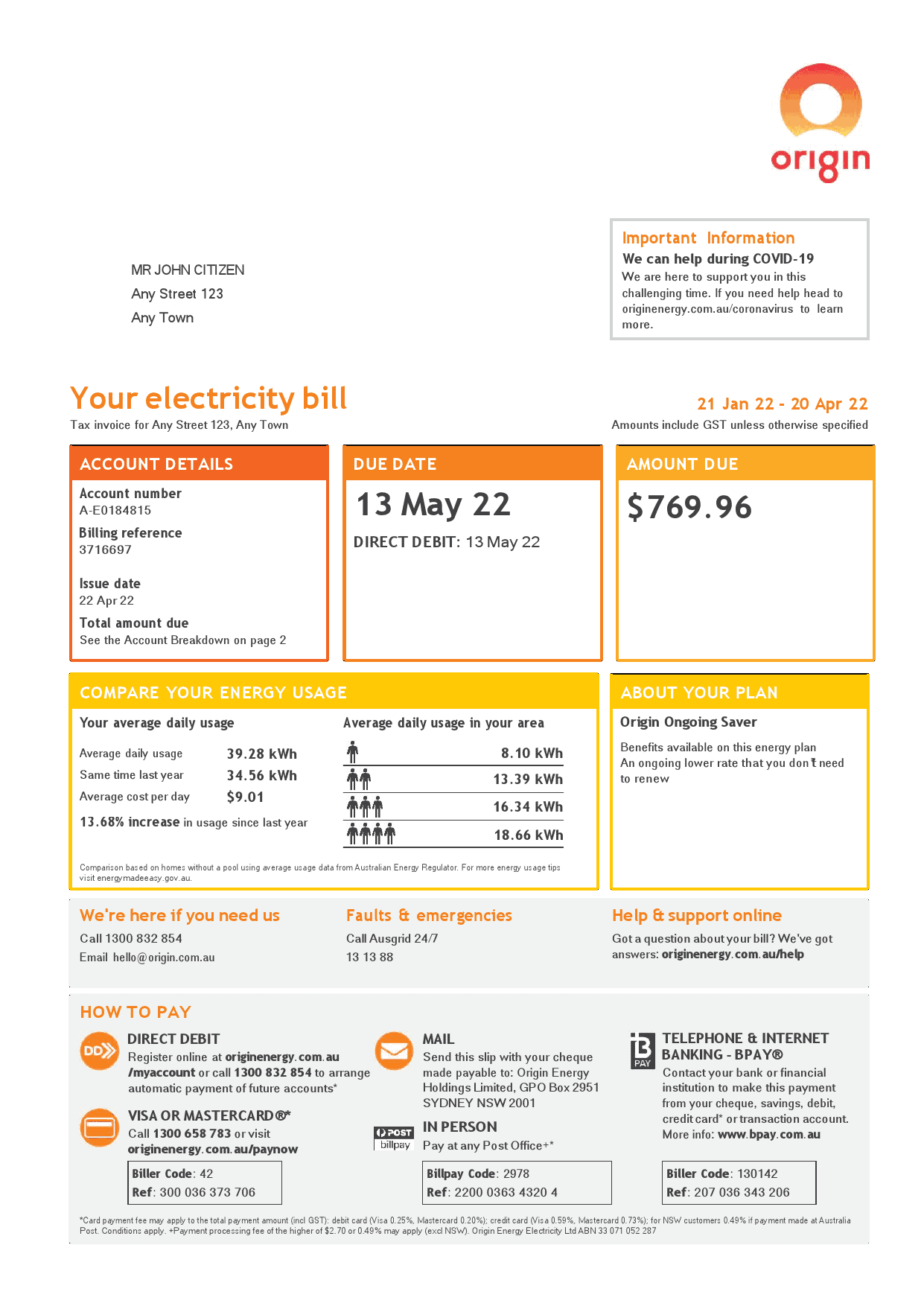 Australia.png Australia Origin utility bill, Word and PDF template, 4 pages