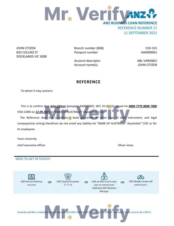 Australia ANZ bank account reference letter template in Word and PDF format Australia ANZ bank account reference letter template in Word and PDF format