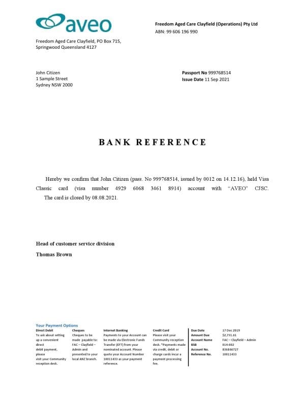 Australia Aveo bank account closure reference letter template in Word and PDF format Australia Aveo bank account closure reference letter template in Word and PDF format