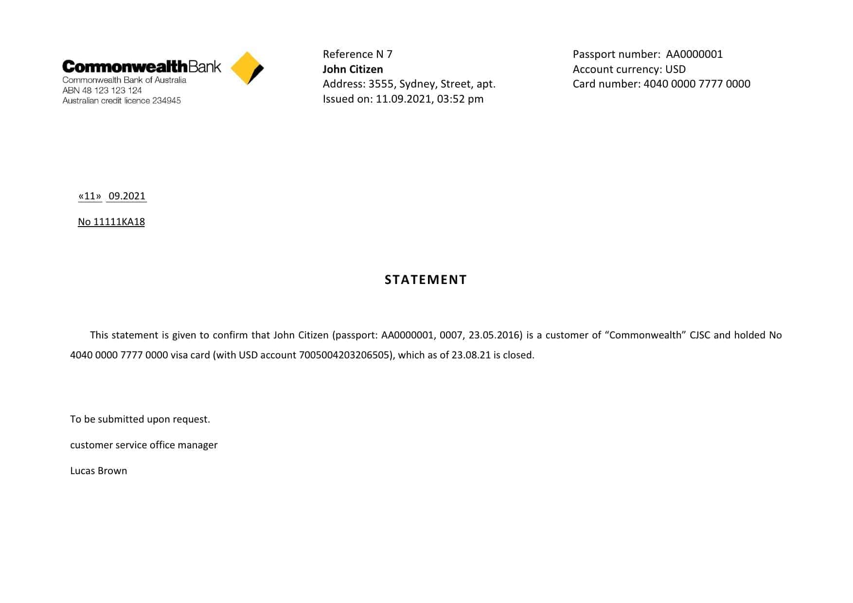 Australia Commonwealth bank account closure reference letter template in Word and PDF format Australia Commonwealth bank account closure reference letter template in Word and PDF format