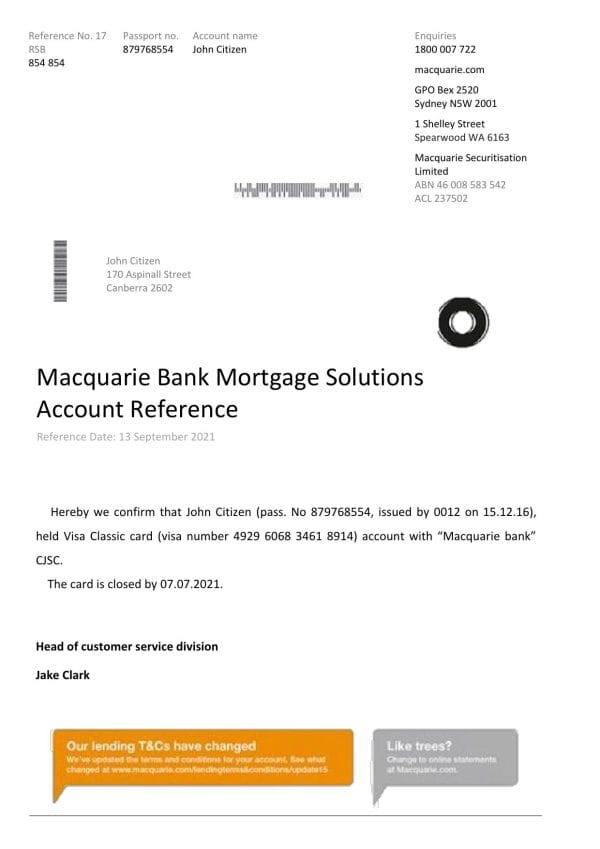 Australia_Macquarie_reference.jpg Australia Macquarie proof of address bank statement template in Word and PDF format (.doc and .pdf)