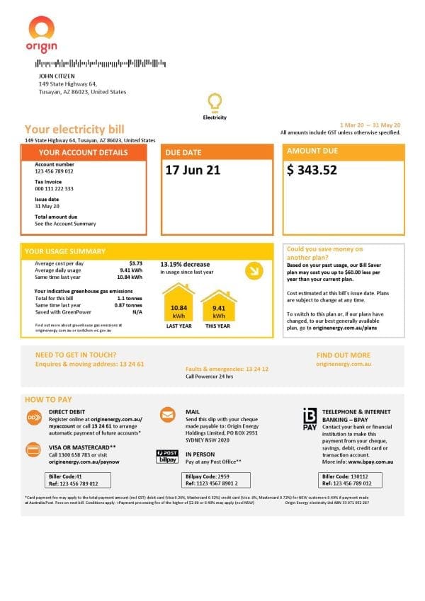 Australia_nsw_origin_3-pages_000001-1.jpg Australia New South Wales (NSW) Origin Electricity Utility Bill Template in Word and PDF Format, 3 pages