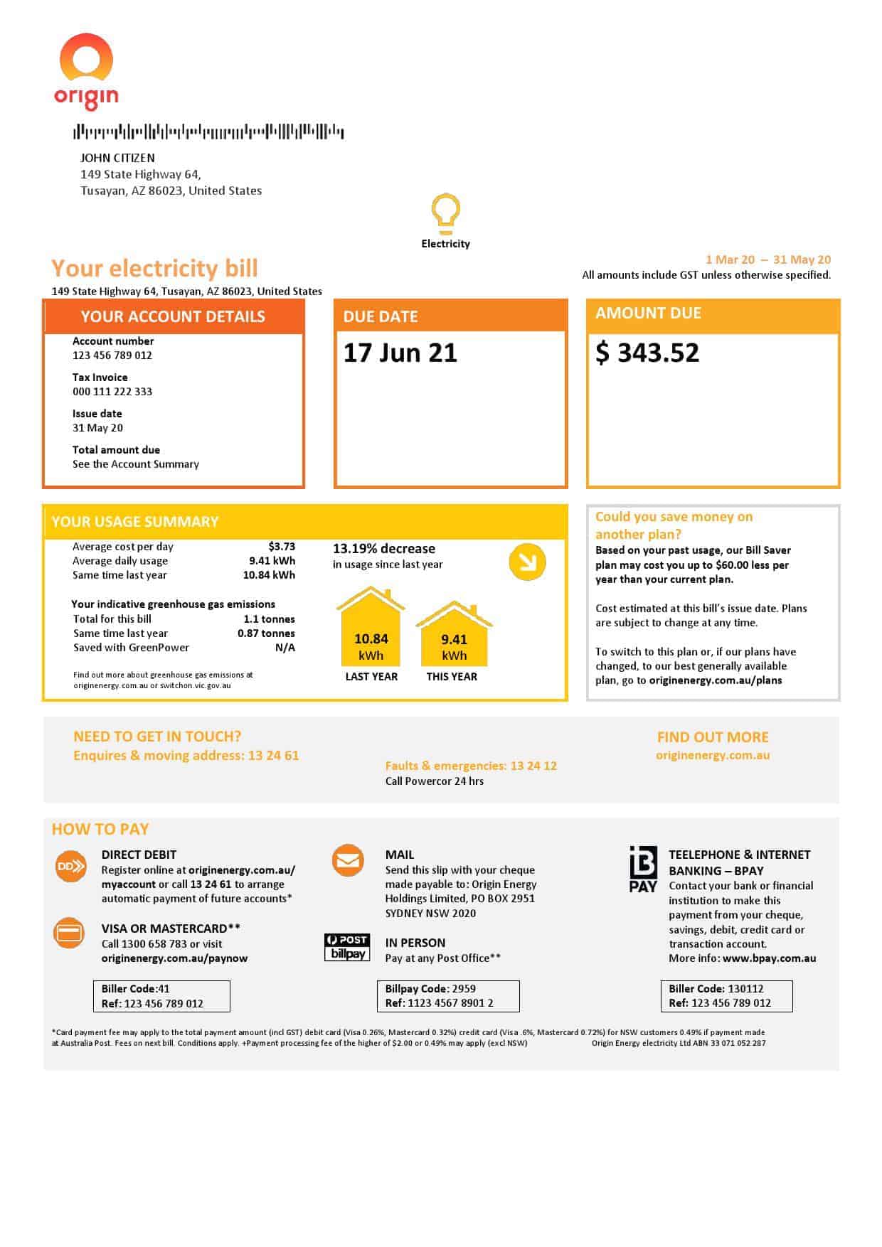 Australia_nsw_origin_3-pages_000001-1.jpg Australia New South Wales (NSW) Origin Electricity Utility Bill Template in Word and PDF Format, 3 pages