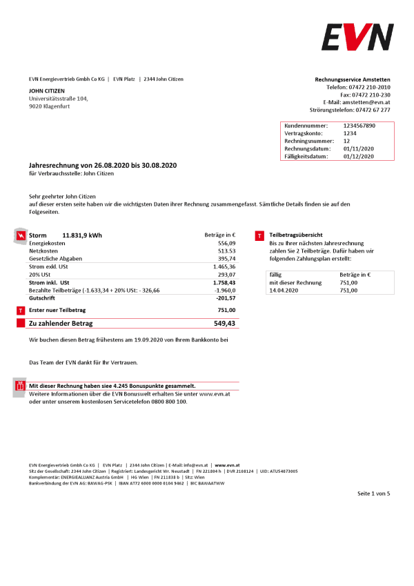 Austria-EVN_000001.png Austria EVN electricity utility bill template in Word and PDF format, language German (5 pages)