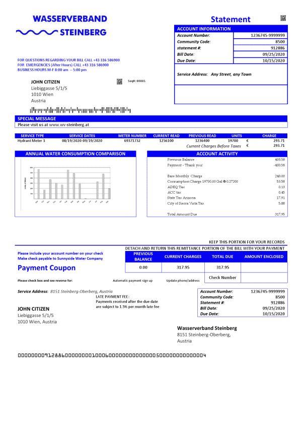 Austria-Wasserverband-Steinberg-water-utility.png Austria Wasserveband Steinberg waterr utility bill template in Word and PDF format
