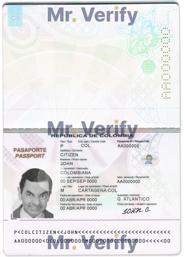 Editable Colombia Passport PSD Template (2015-2018)
