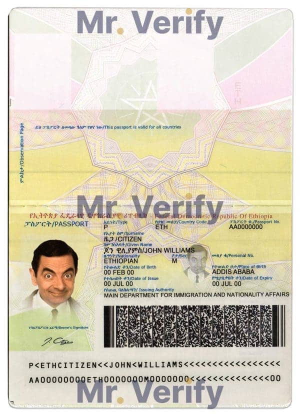 Editable Ethiopia Passport PSD Template